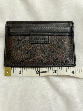 COACH Brown Signature Canvas & Black Leather Card Holder